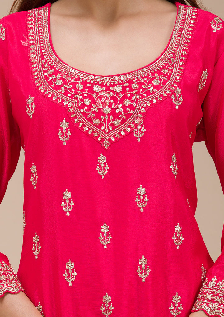 Red Zariwork (Gold) Chinon Readymade salwar suit