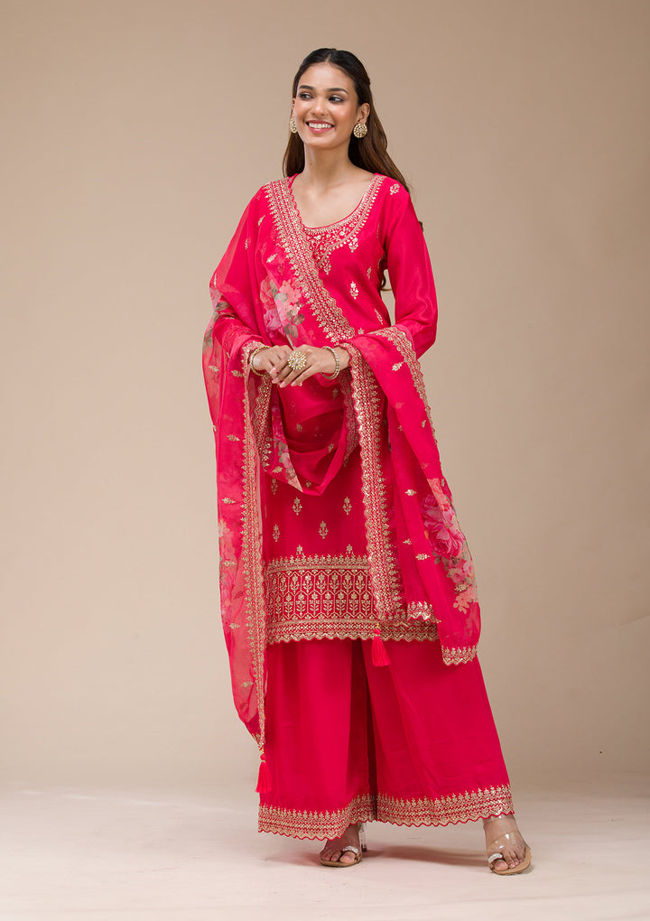 Red Zariwork (Gold) Chinon Readymade salwar suit
