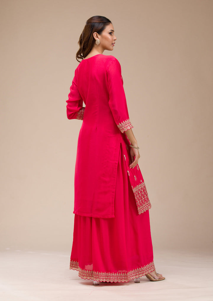 Red Zariwork (Gold) Chinon Readymade salwar suit