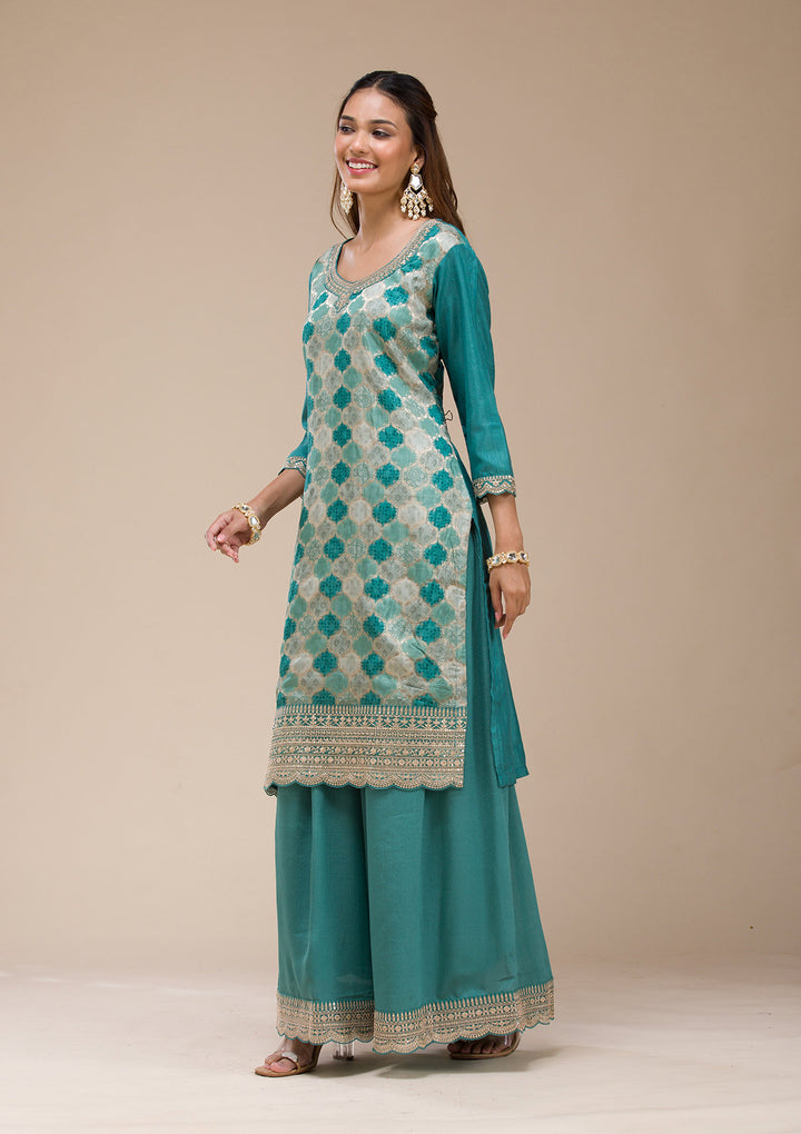 Sea Green Cording Dola Silk Readymade salwar suit