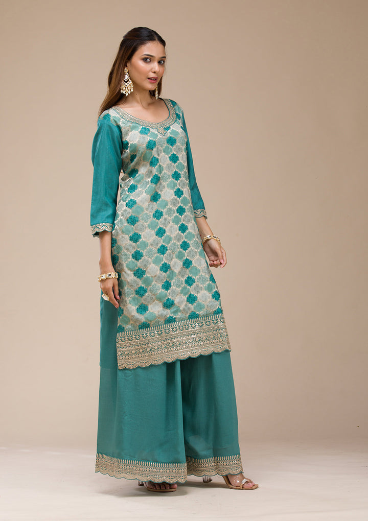 Sea Green Cording Dola Silk Readymade salwar suit