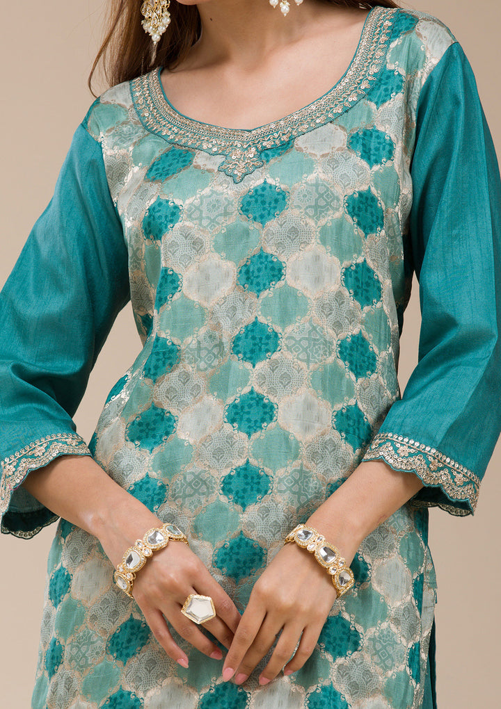 Sea Green Cording Dola Silk Readymade salwar suit