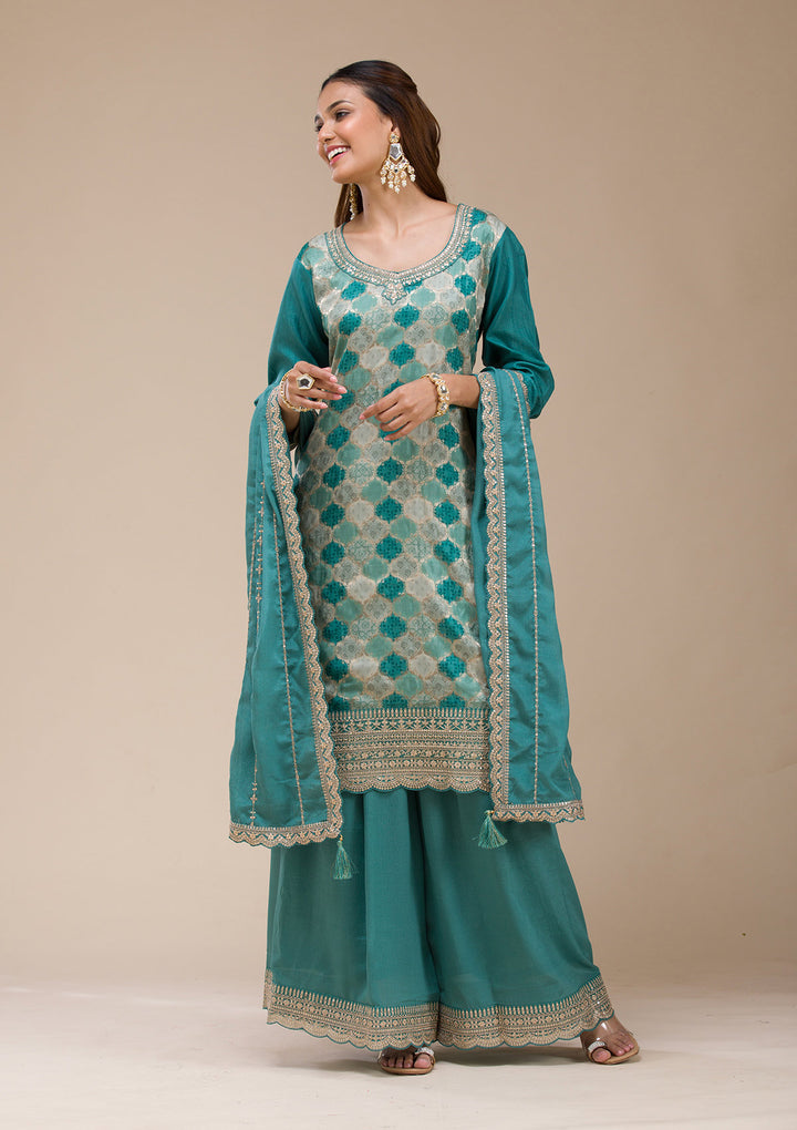 Sea Green Cording Dola Silk Readymade salwar suit