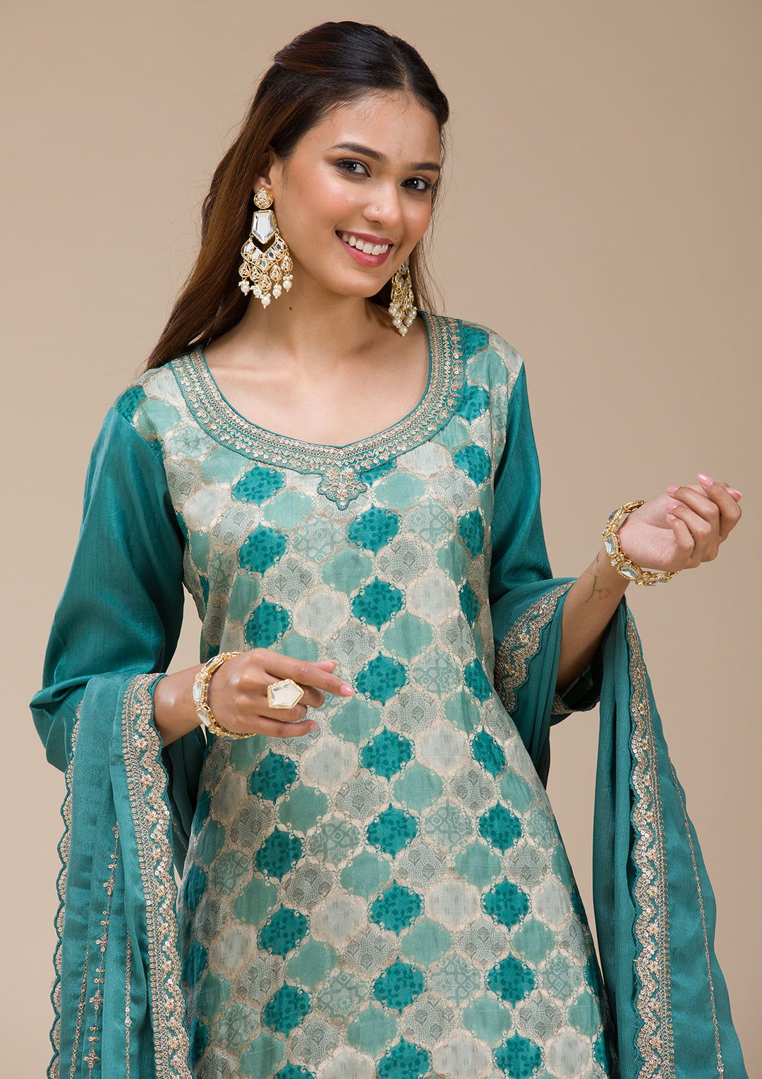 Sea Green Cording Dola Silk Readymade salwar suit