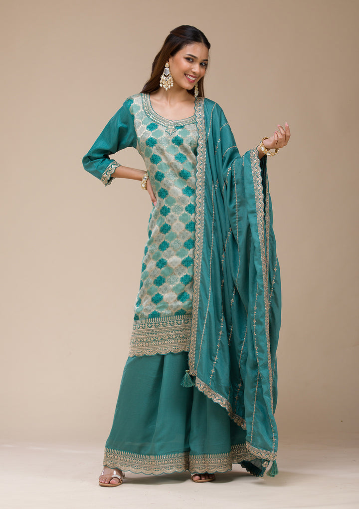Sea Green Cording Dola Silk Readymade salwar suit