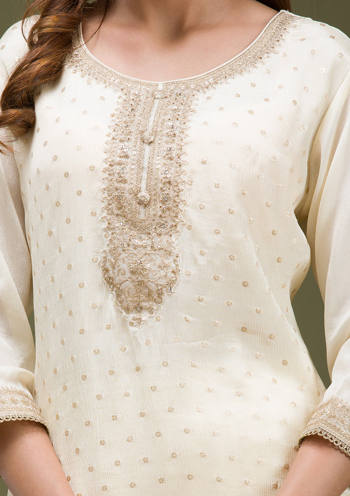 Beige Cording Chinon Readymade salwar suit