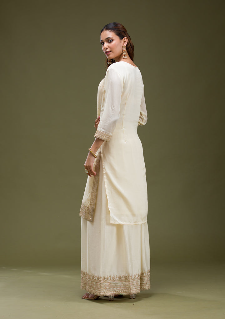 Beige Cording Chinon Readymade salwar suit