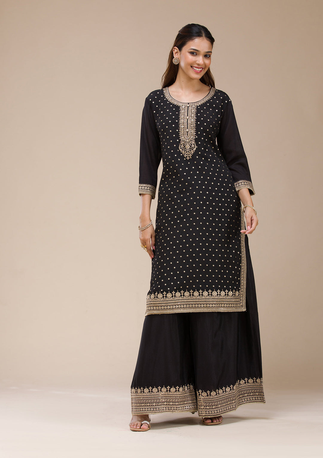 Black Cording Chinon Readymade salwar suit
