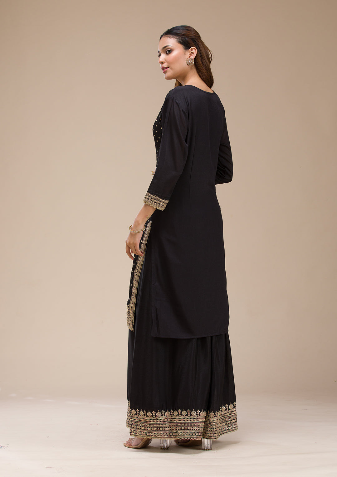 Black Cording Chinon Readymade salwar suit