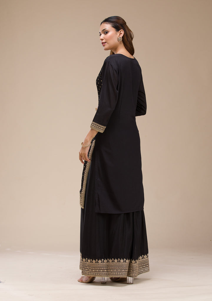 Black Cording Chinon Readymade salwar suit