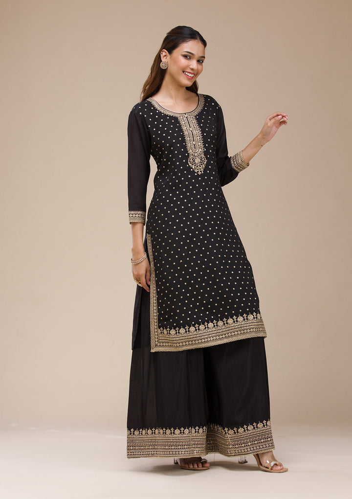 Black Cording Chinon Readymade salwar suit