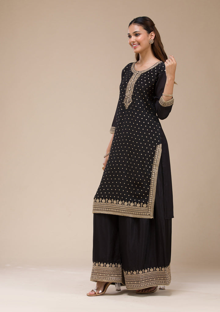 Black Cording Chinon Readymade salwar suit