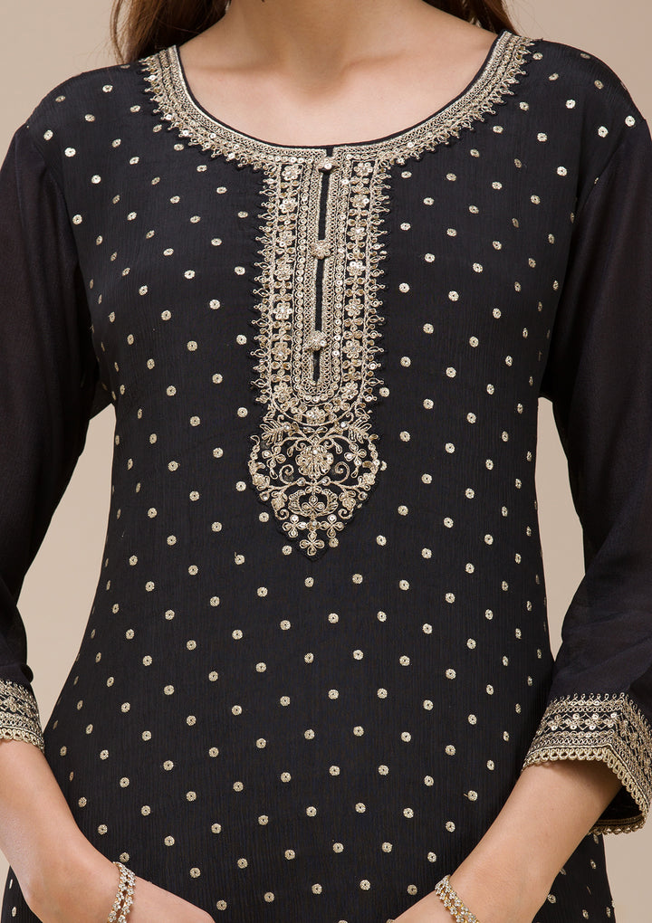 Black Cording Chinon Readymade salwar suit