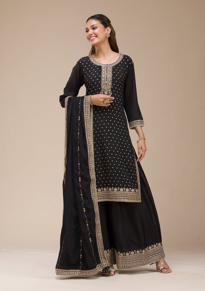 Black Cording Chinon Readymade salwar suit