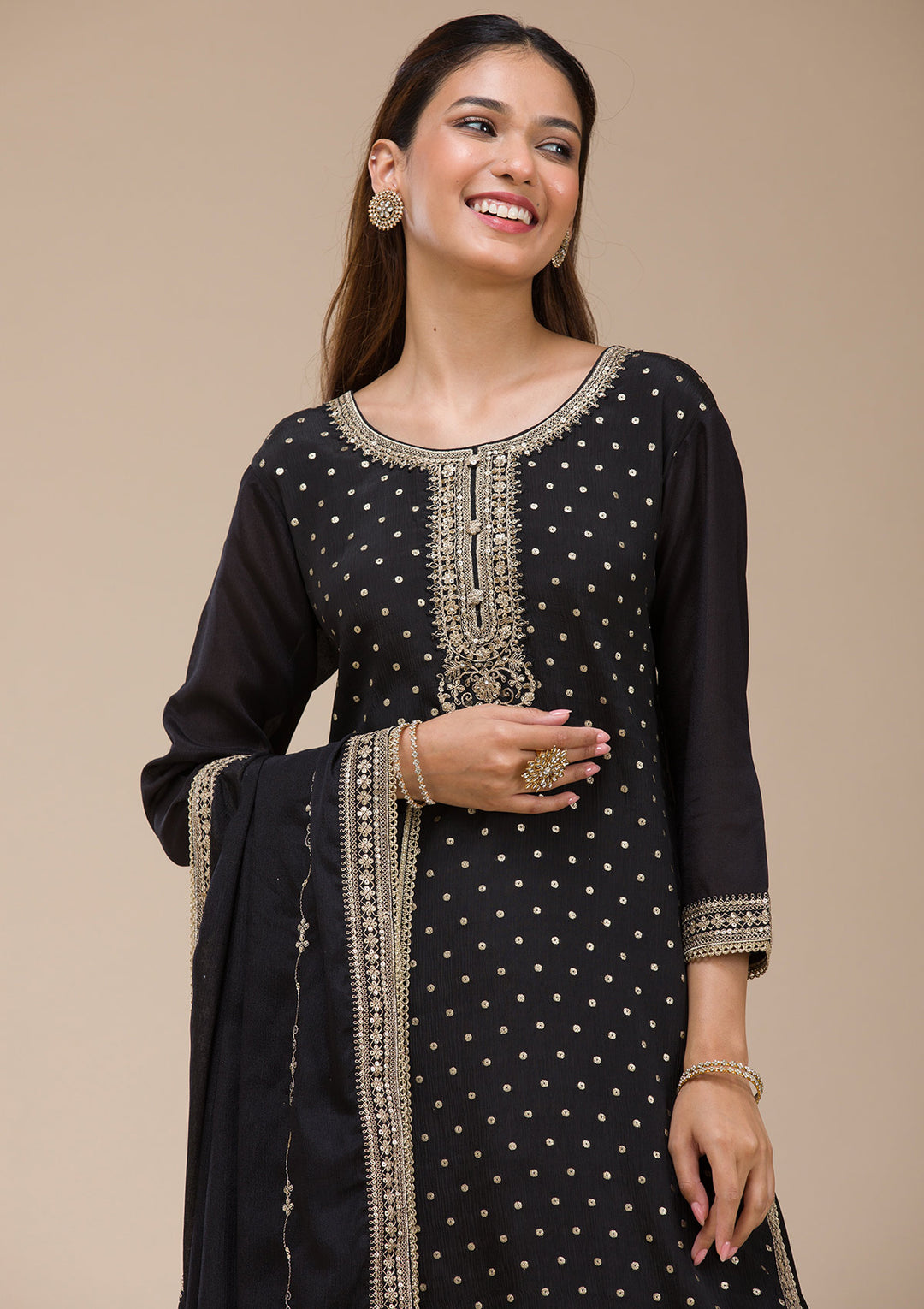 Black Cording Chinon Readymade salwar suit