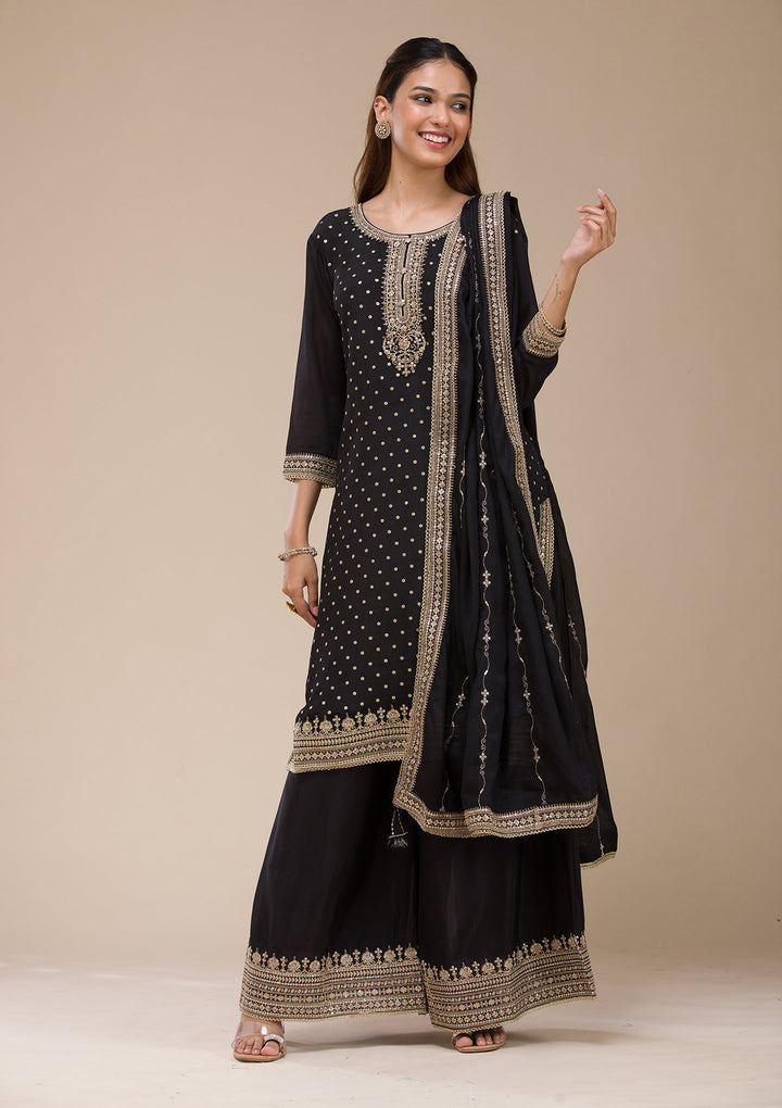 Black Cording Chinon Readymade salwar suit