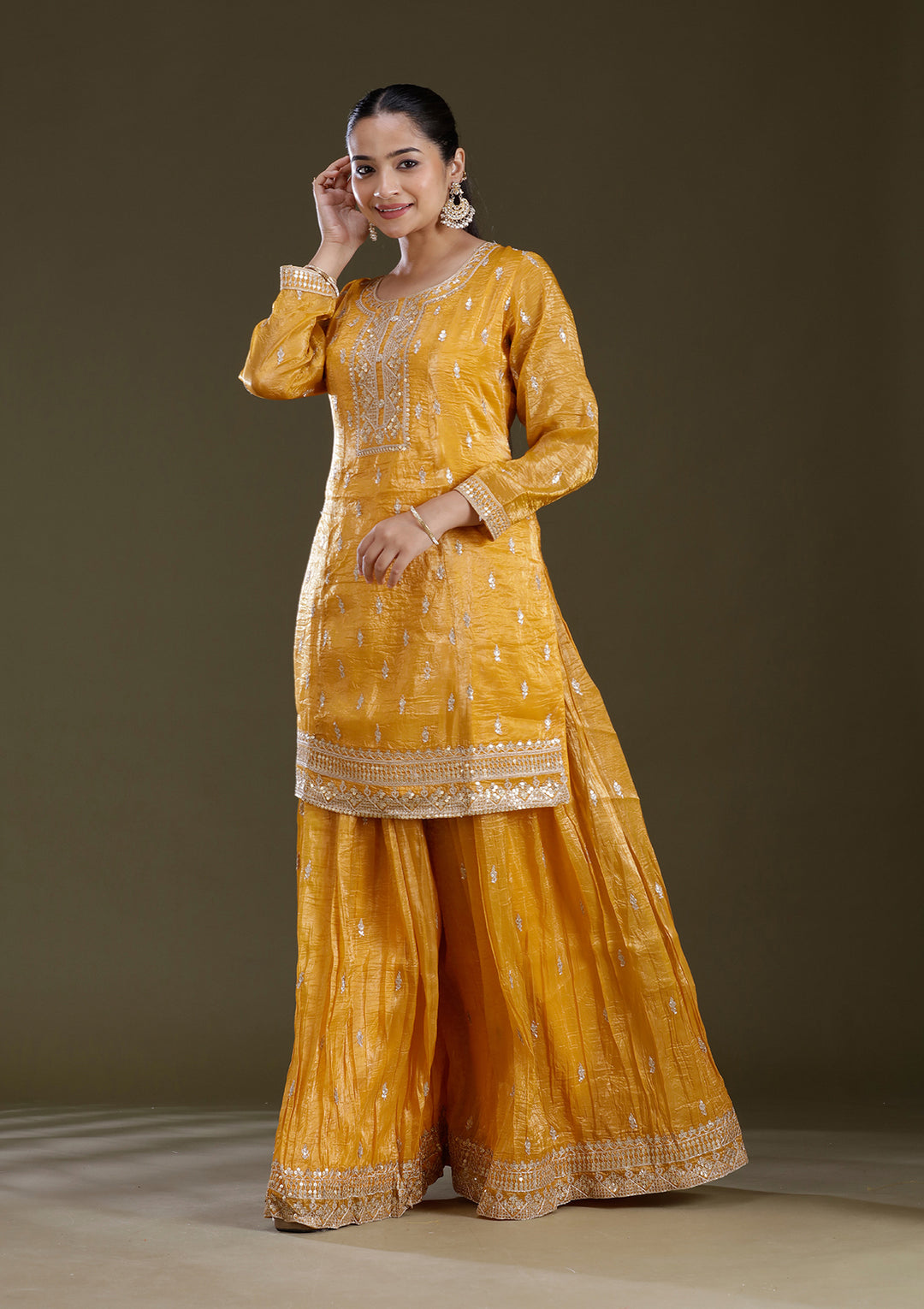 Mustard Yellow Zariwork (Gold) Soft Raw Silk Readymade Salwar Suit
