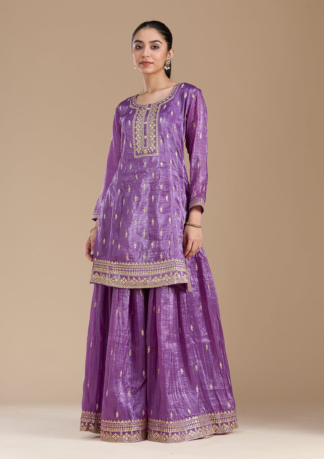 Purple Zariwork (Gold) Soft Raw Silk Readymade Salwar Suit
