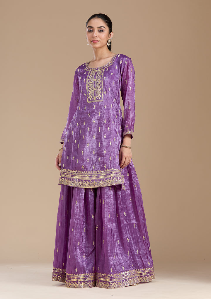 Purple Zariwork (Gold) Soft Raw Silk Readymade Salwar Suit
