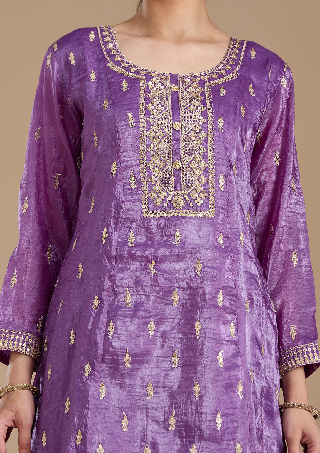 Purple Zariwork (Gold) Soft Raw Silk Readymade Salwar Suit