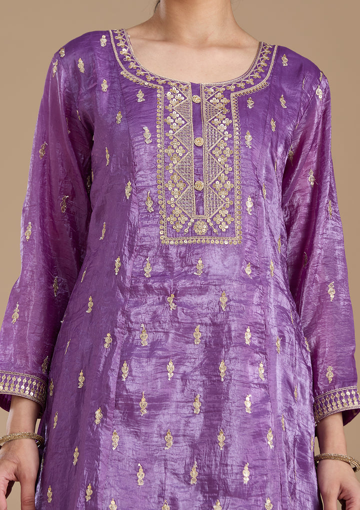 Purple Zariwork (Gold) Soft Raw Silk Readymade Salwar Suit