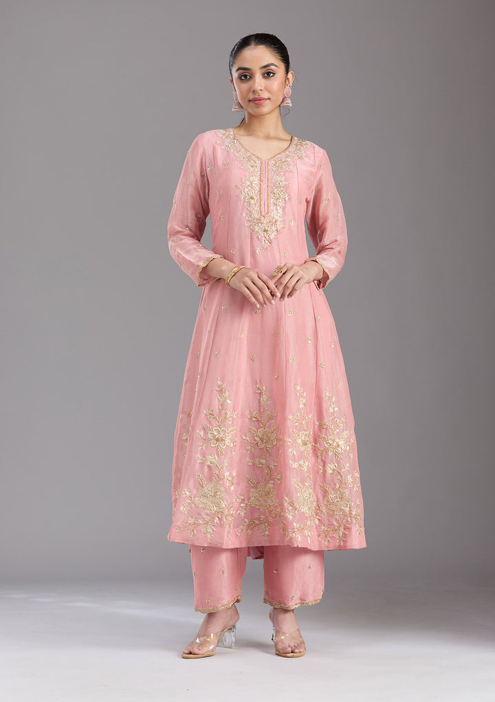 Pink Cutdana Tissue Readymade Salwar Suit