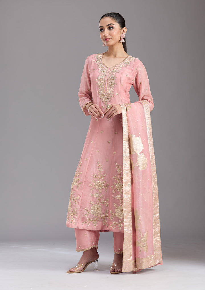 Pink Cutdana Tissue Readymade Salwar Suit
