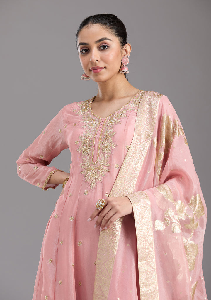 Pink Cutdana Tissue Readymade Salwar Suit