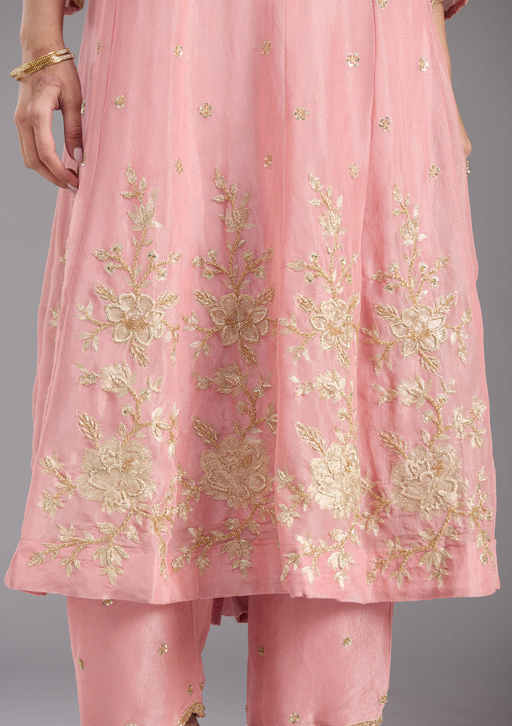 Pink Cutdana Tissue Readymade Salwar Suit