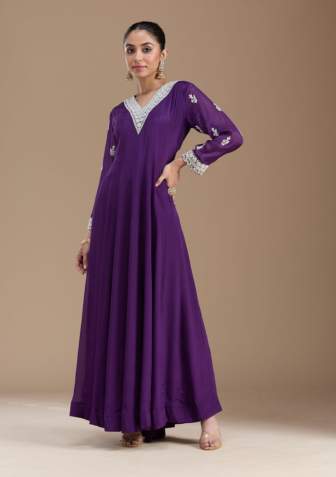 Purple Cutdana Crepe Readymade Salwar Suit