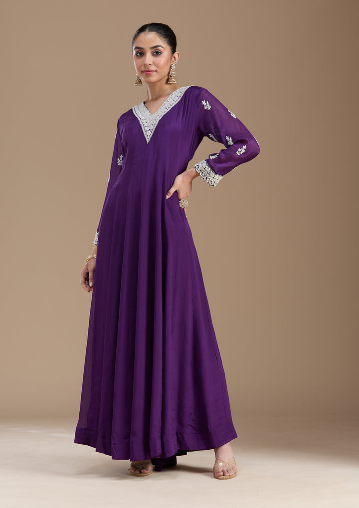 Purple Cutdana Crepe Readymade Salwar Suit