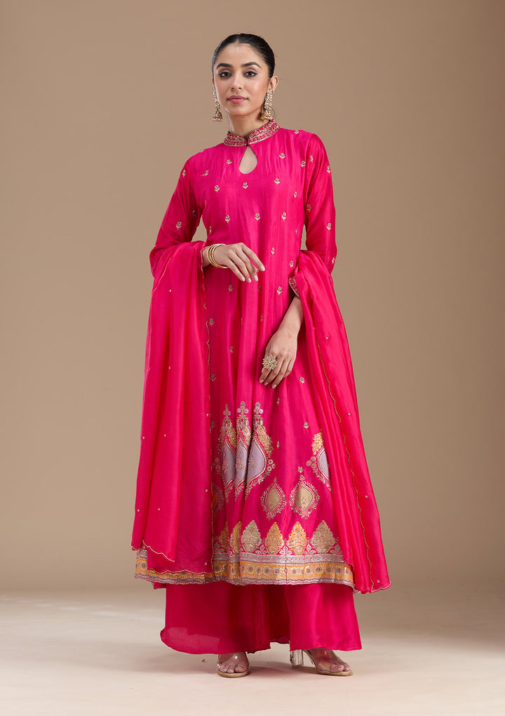 Brown Zariwork (Gold) Soft Raw Silk Readymade Salwar Suit