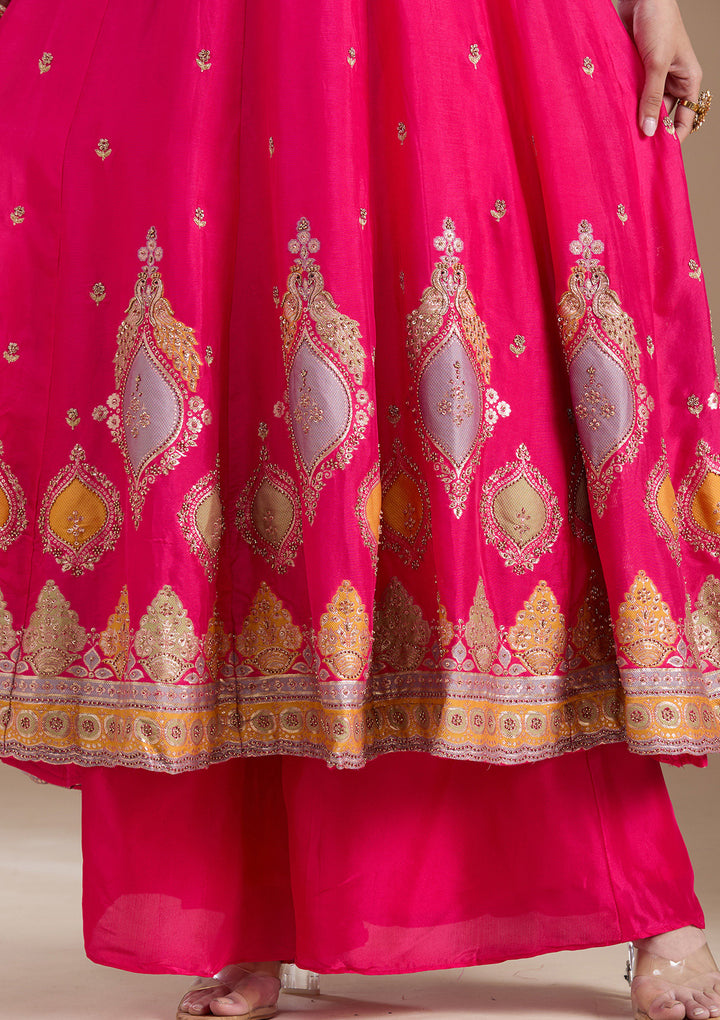 Brown Zariwork (Gold) Soft Raw Silk Readymade Salwar Suit