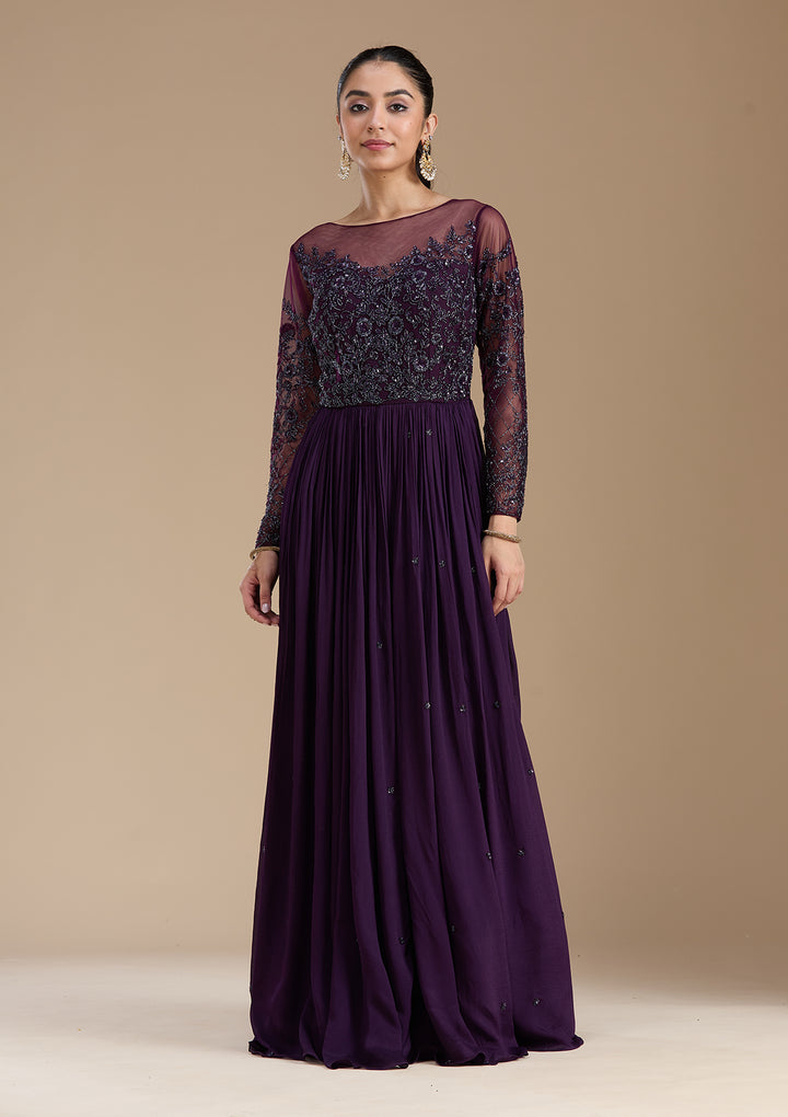 Purple Cutdana Satin Readymade Salwar Suit