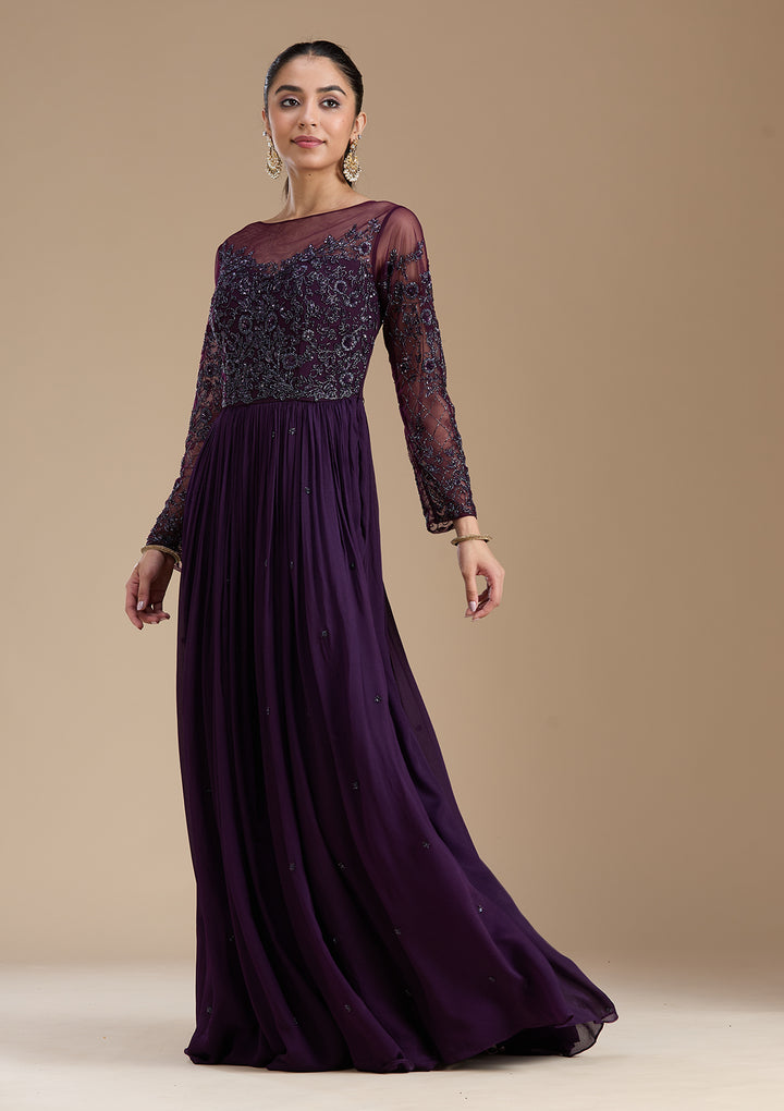 Purple Cutdana Satin Readymade Salwar Suit