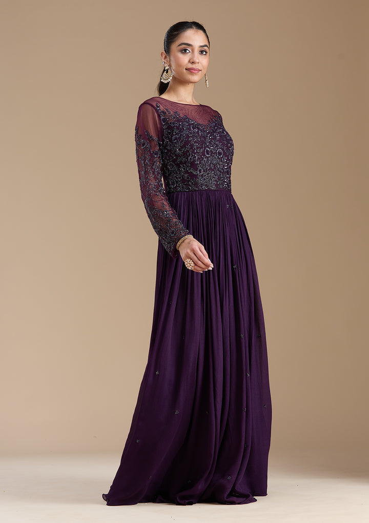 Purple Cutdana Satin Readymade Salwar Suit