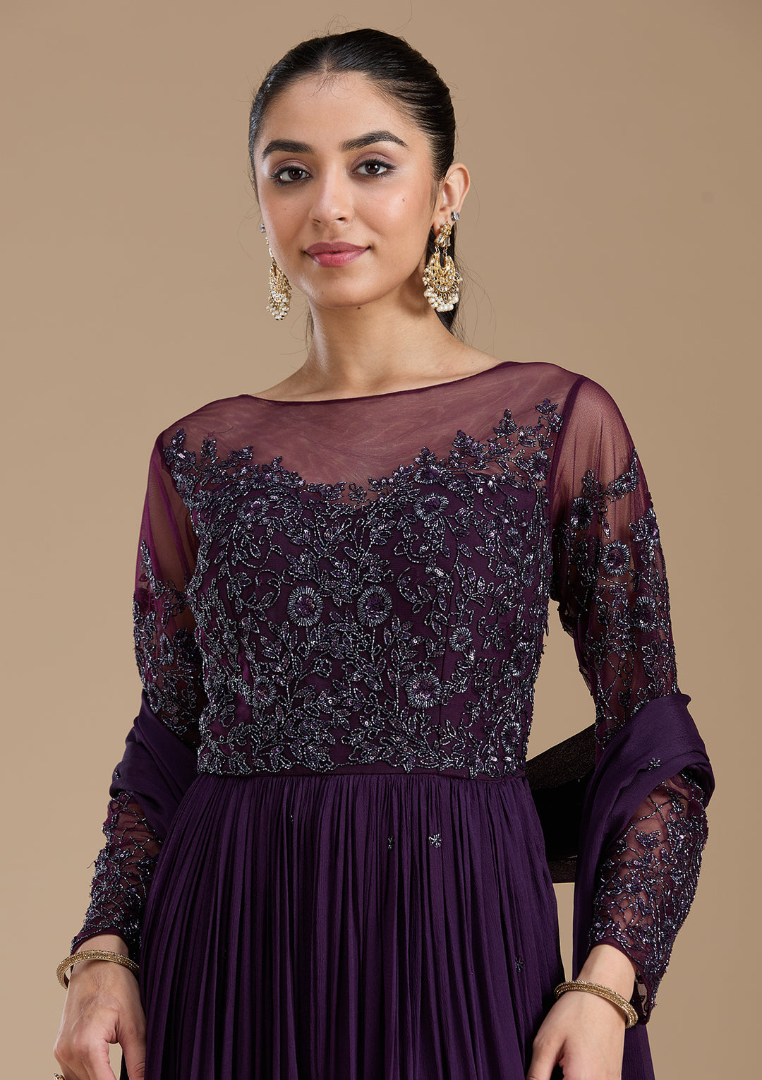 Purple Cutdana Satin Readymade Salwar Suit