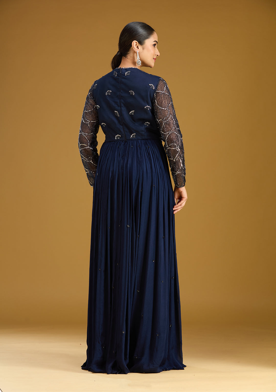 Navy Blue Sequins Satin Readymade Salwar Suit