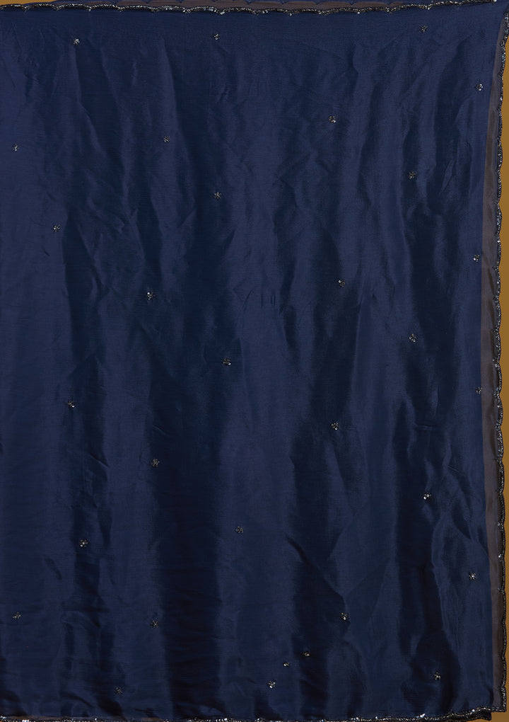 Navy Blue Sequins Satin Readymade Salwar Suit