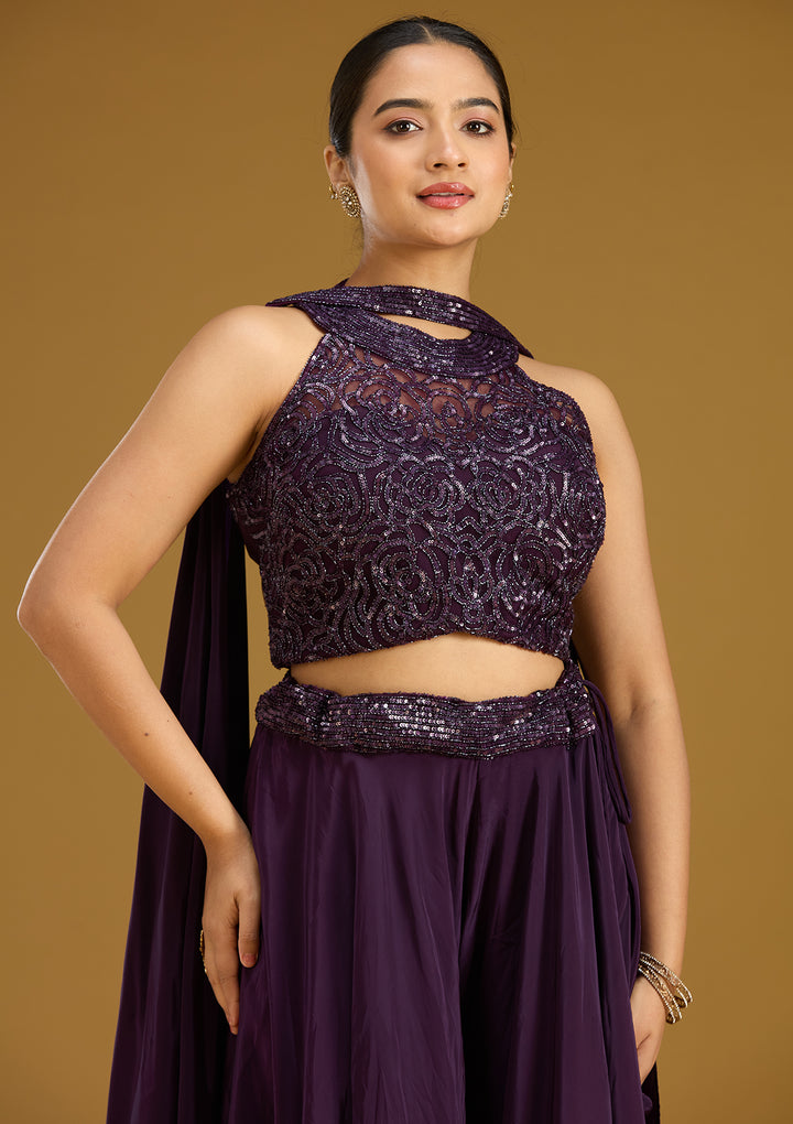 Purple Cutdana Georgette Readymade Salwar Suit