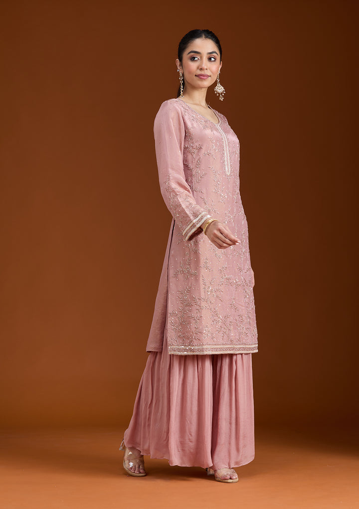 Pink Cutdana Tissue Readymade Salwar Suit