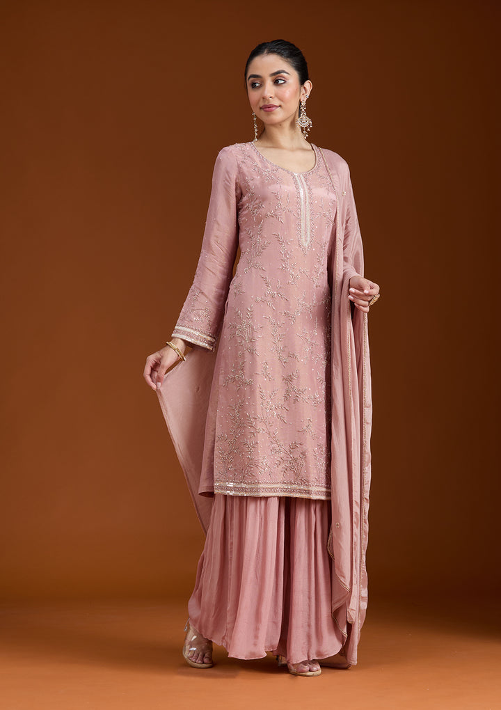 Pink Cutdana Tissue Readymade Salwar Suit