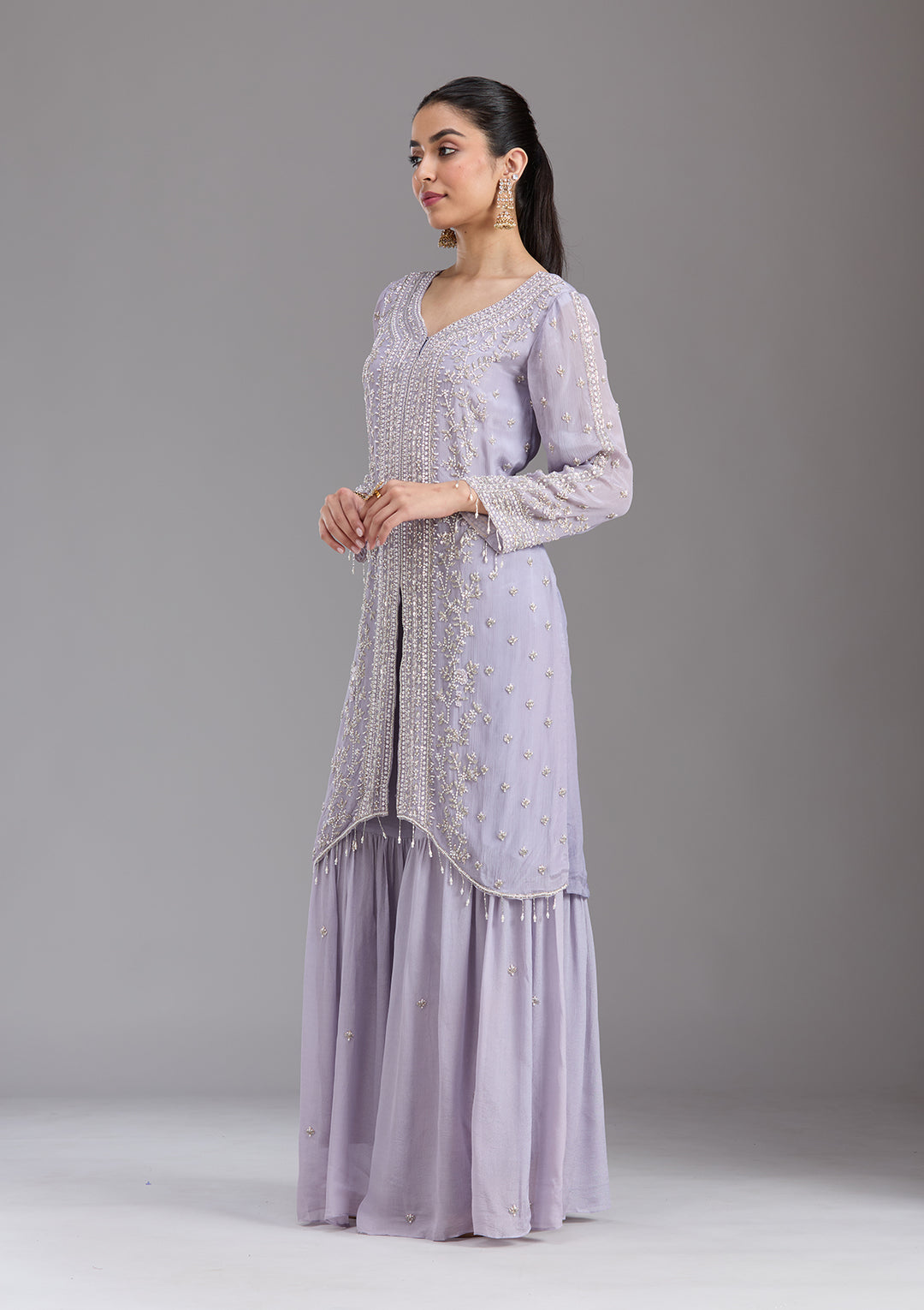 Light Lavender Cutdana Tissue Readymade Salwar Suit