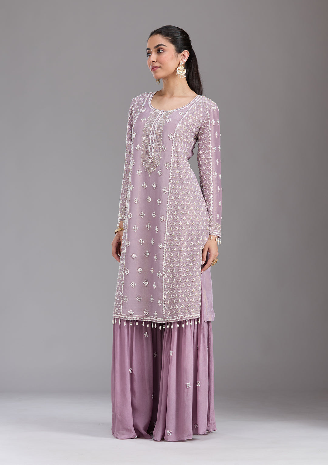 Mauve Cutdana Tissue Readymade Salwar Suit