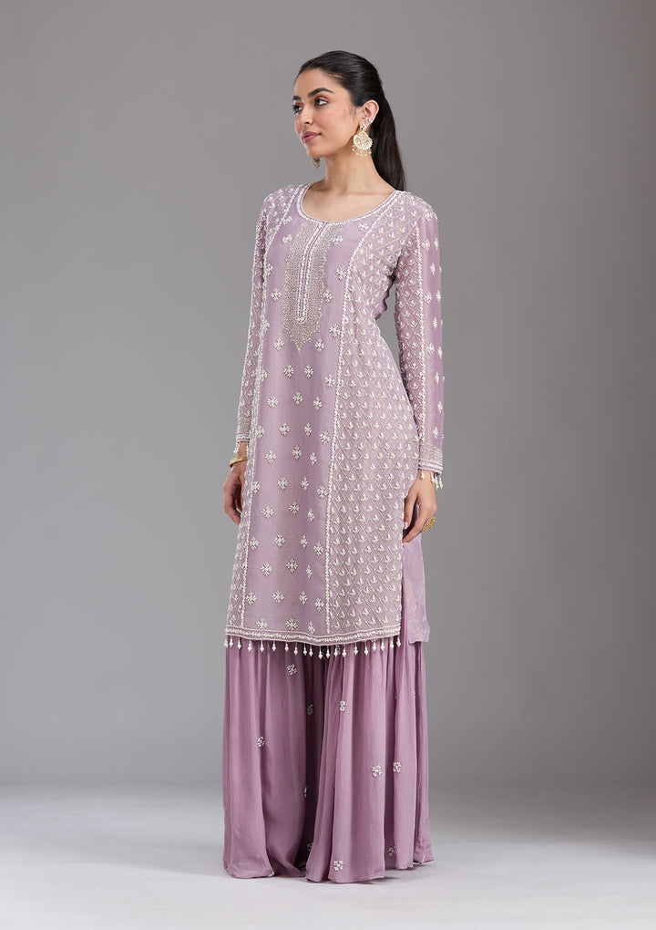 Mauve Cutdana Tissue Readymade Salwar Suit