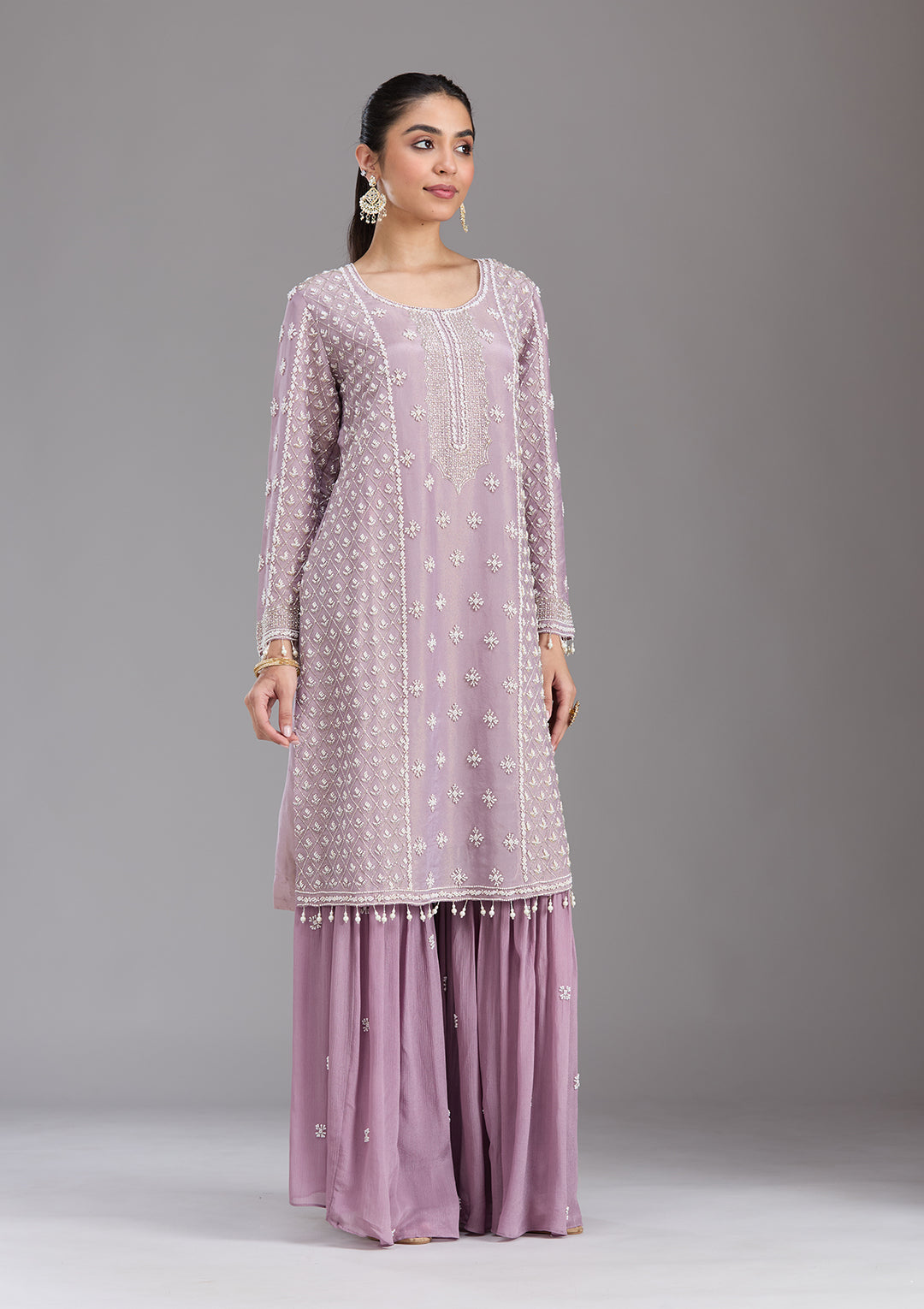 Mauve Cutdana Tissue Readymade Salwar Suit
