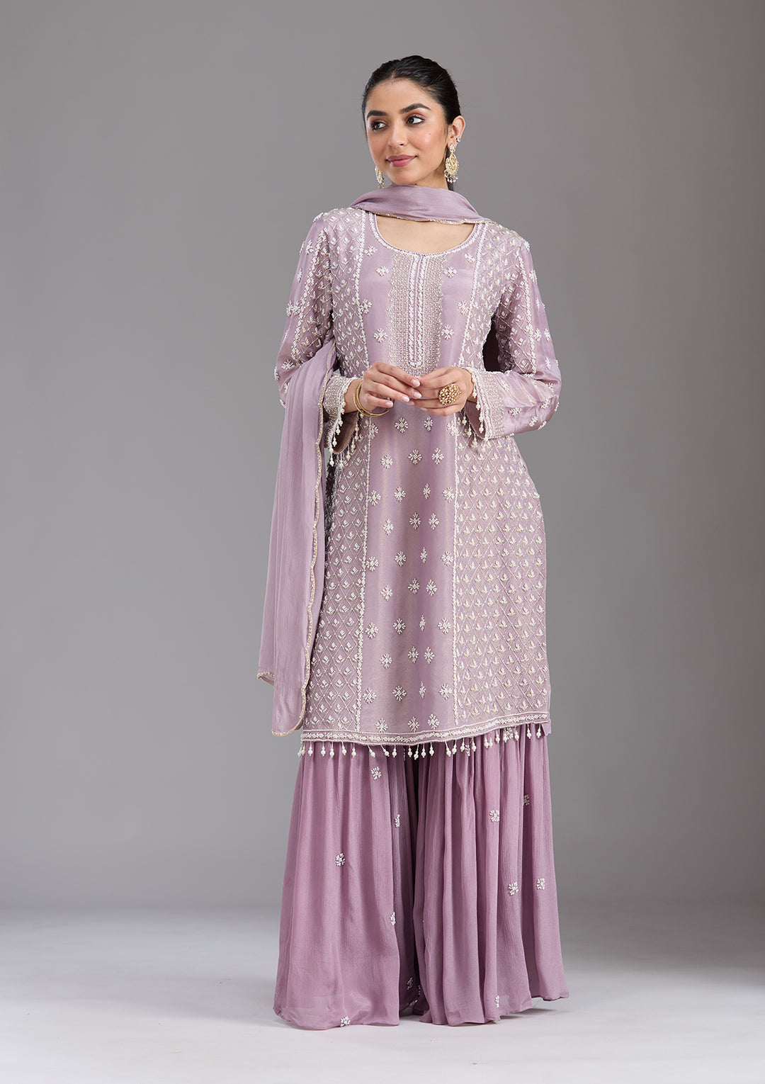 Mauve Cutdana Tissue Readymade Salwar Suit