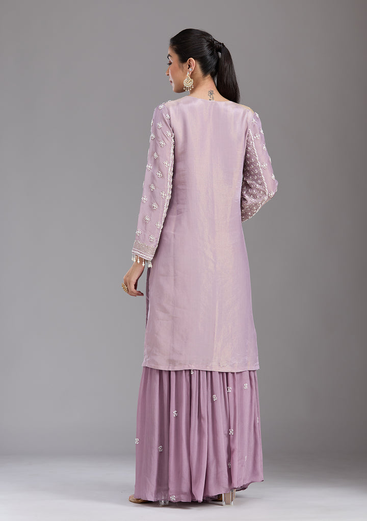 Mauve Cutdana Tissue Readymade Salwar Suit