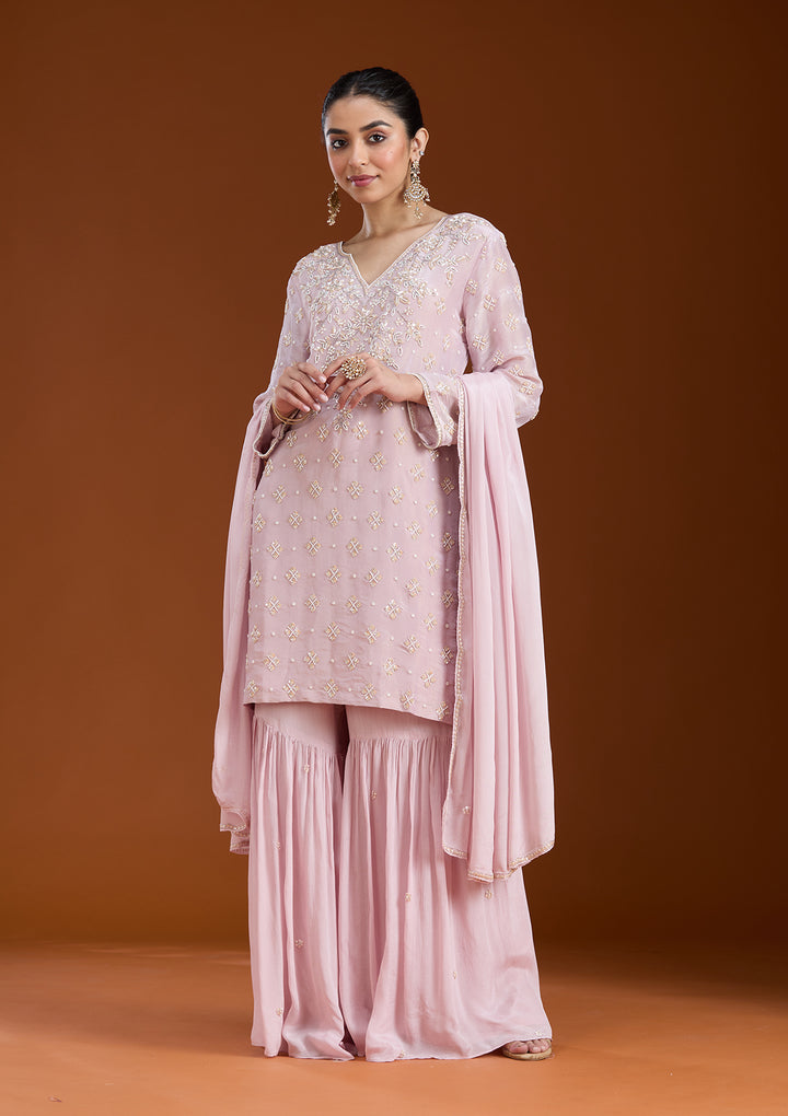 Baby Pink Cutdana Tissue Readymade Salwar Suit