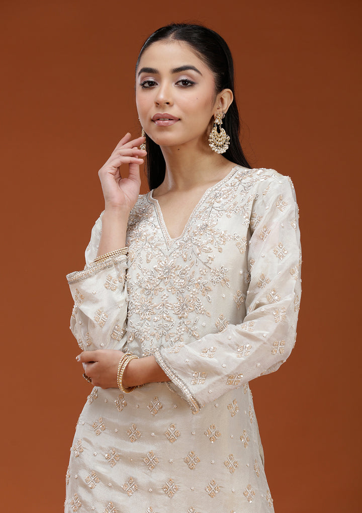 Pista Green Cutdana Tissue Readymade Salwar Suit